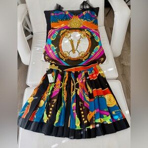 Versace Multicolor Lace Strap set Top & Skirt